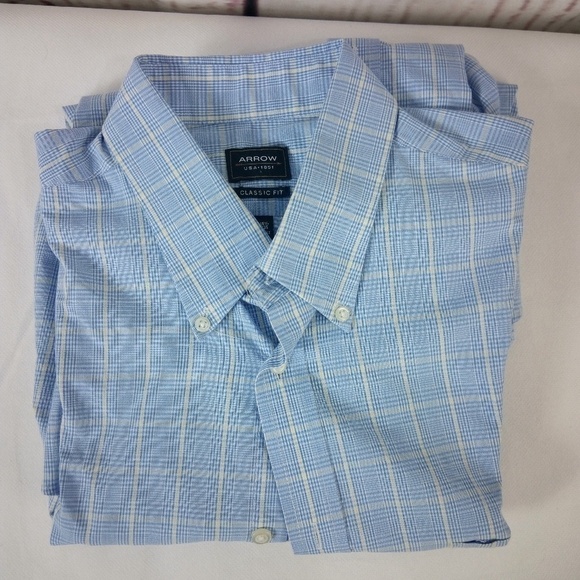 Arrow Wrinkle Free Classic Fit Blue Plaid Shirt 16 - Picture 3 of 7